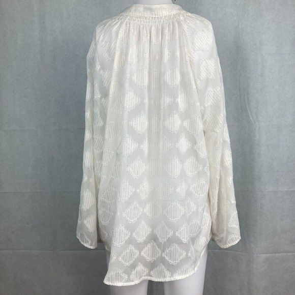 Bishop + Young Shirt Womens Sz XS White Gold Metallic‎ Sheer Pullover Peasant - Picture 3 of 8